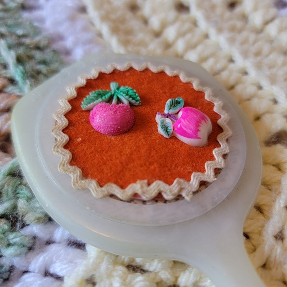 Vintage Plastic Handheld Mirror Apple & Cherry - Picture 3 of 11